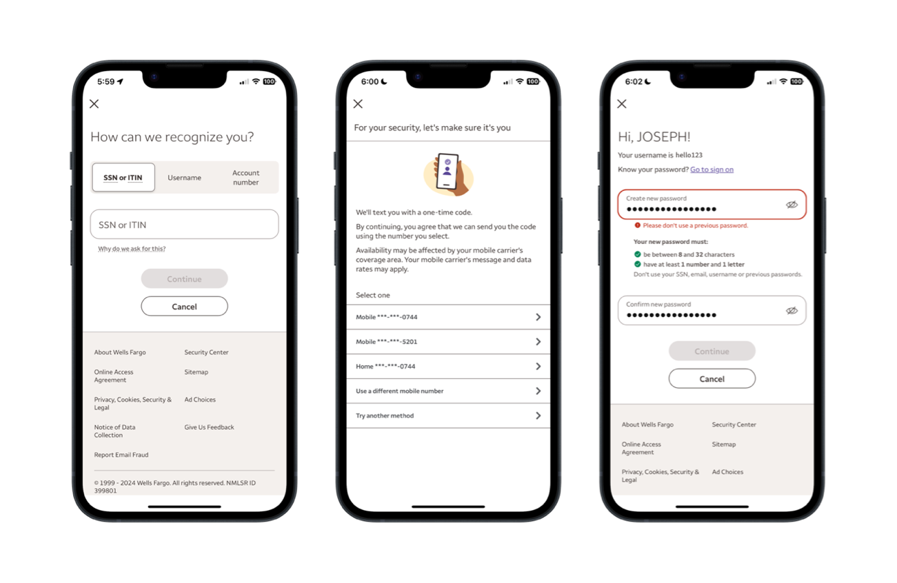 Wells Fargo Full Authentication Redesign - Mobile and Desktop Design